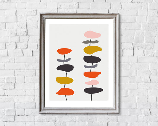 Flower wall art print. Mid century style floral print.