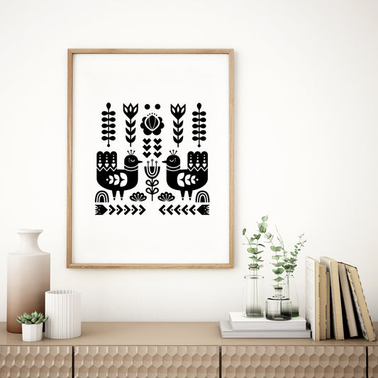 Folk print, Scandi print, Nordic wall art, Scandinavian wall art