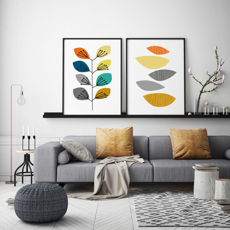 Botanical Scandinavian wall art set. Nordic print set.