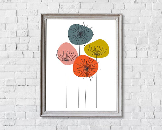 Flower wall print in Mid century style