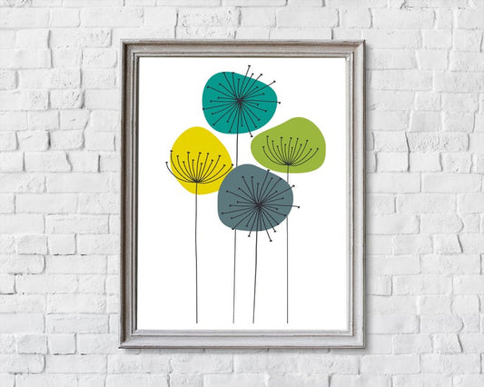 Flower wall print in Mid century style.