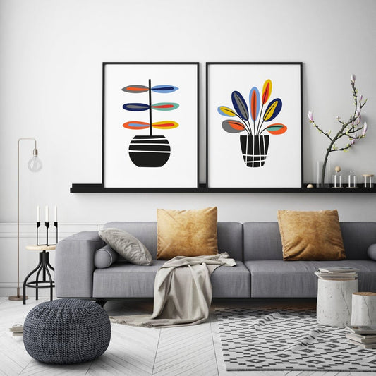 Scandinavian botanical wall art set.