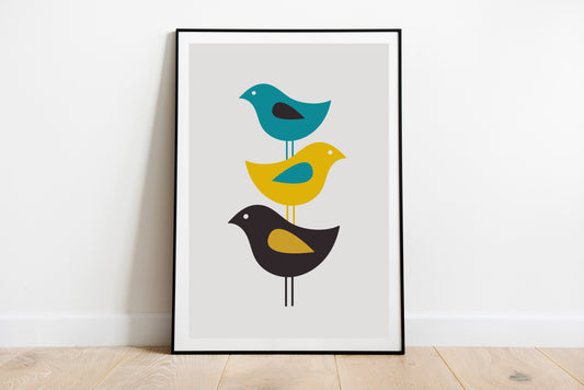 Birds wall art. Mid century style bird print. Birds print.