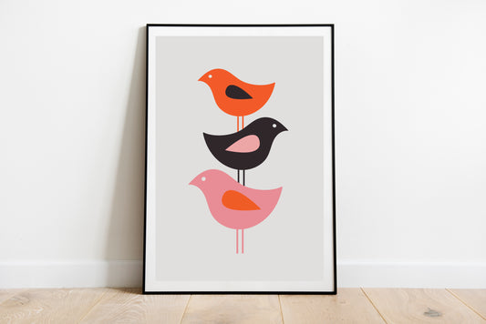 Birds wall art. Mid century bird print. Birds print.