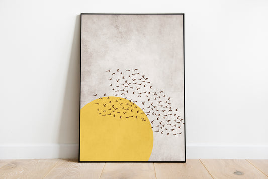 Minimalist Bird wall art. Sun and Bird print. Birds print.