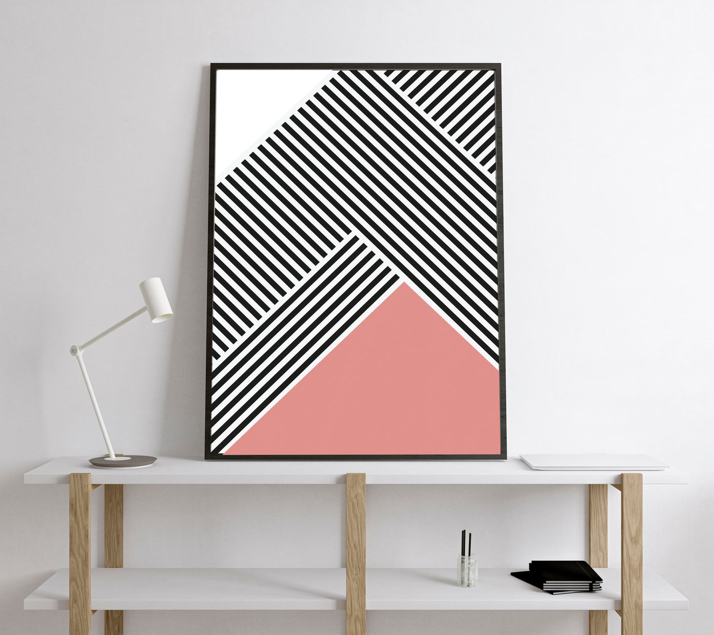 Pink Retro abstract art print. Abstract geometric poster.