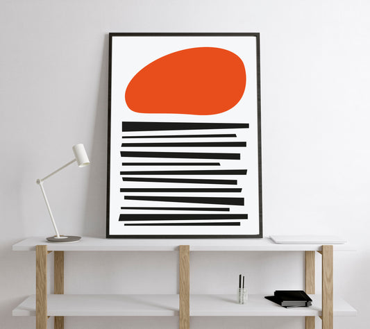 Orange Retro abstract art print. Abstract geometric poster.