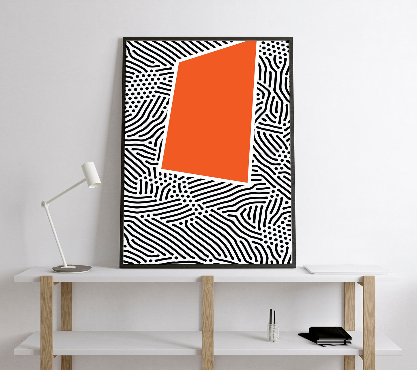 Orange Retro abstract art print. Abstract geometric poster.