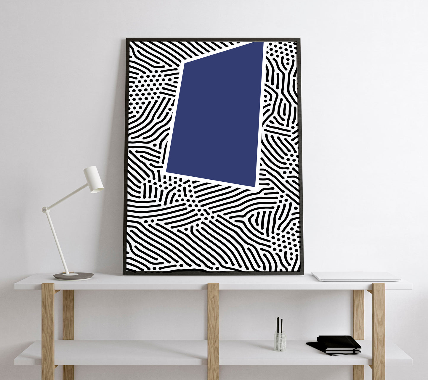 Navy Retro abstract art print. Abstract geometric poster.