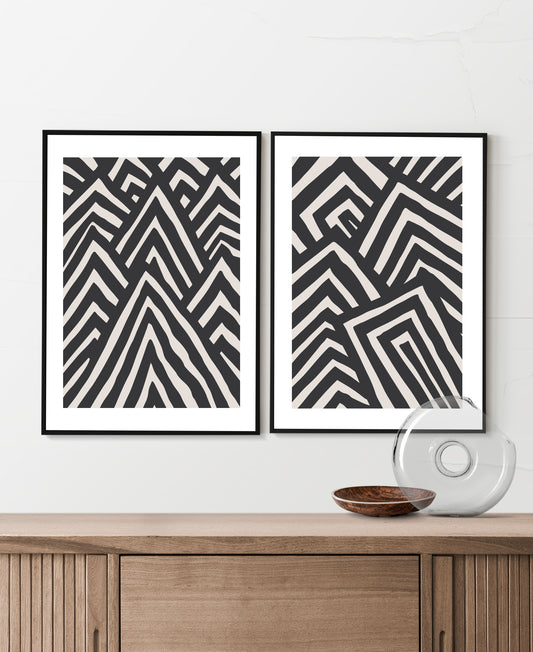 Black Geometric modern art print set.