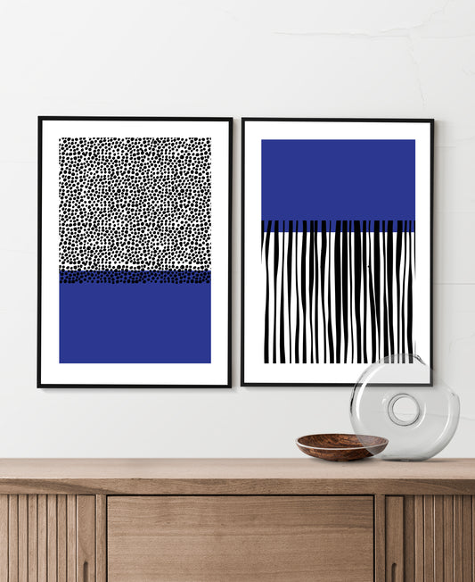 Navy Geometric modern art print set.