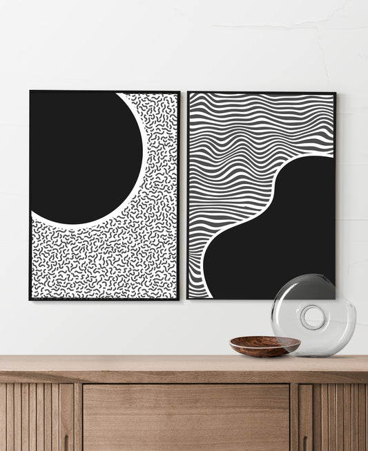 Black Geometric modern art print set.