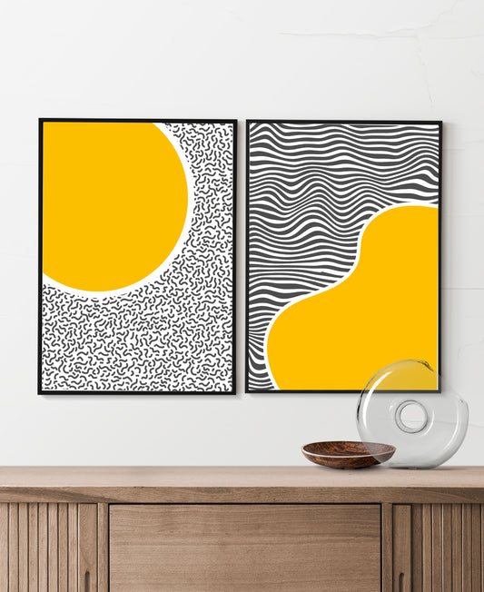 Yellow Geometric modern art print set.