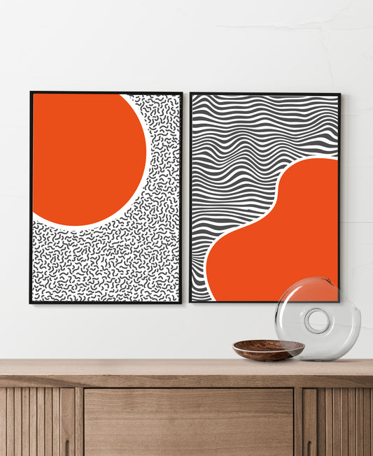 Orange Geometric modern art print set.