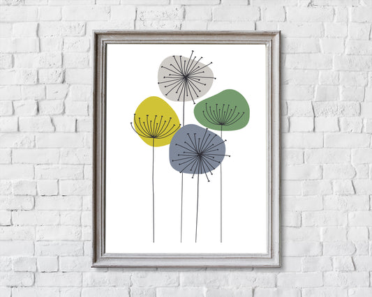 Flower wall print in Mid century style