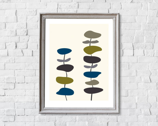 Flower wall art print. Mid century style floral print.