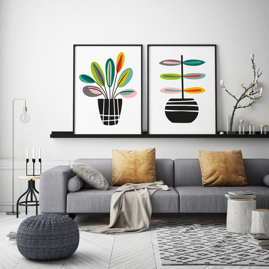 Scandinavian botanical wall art set.