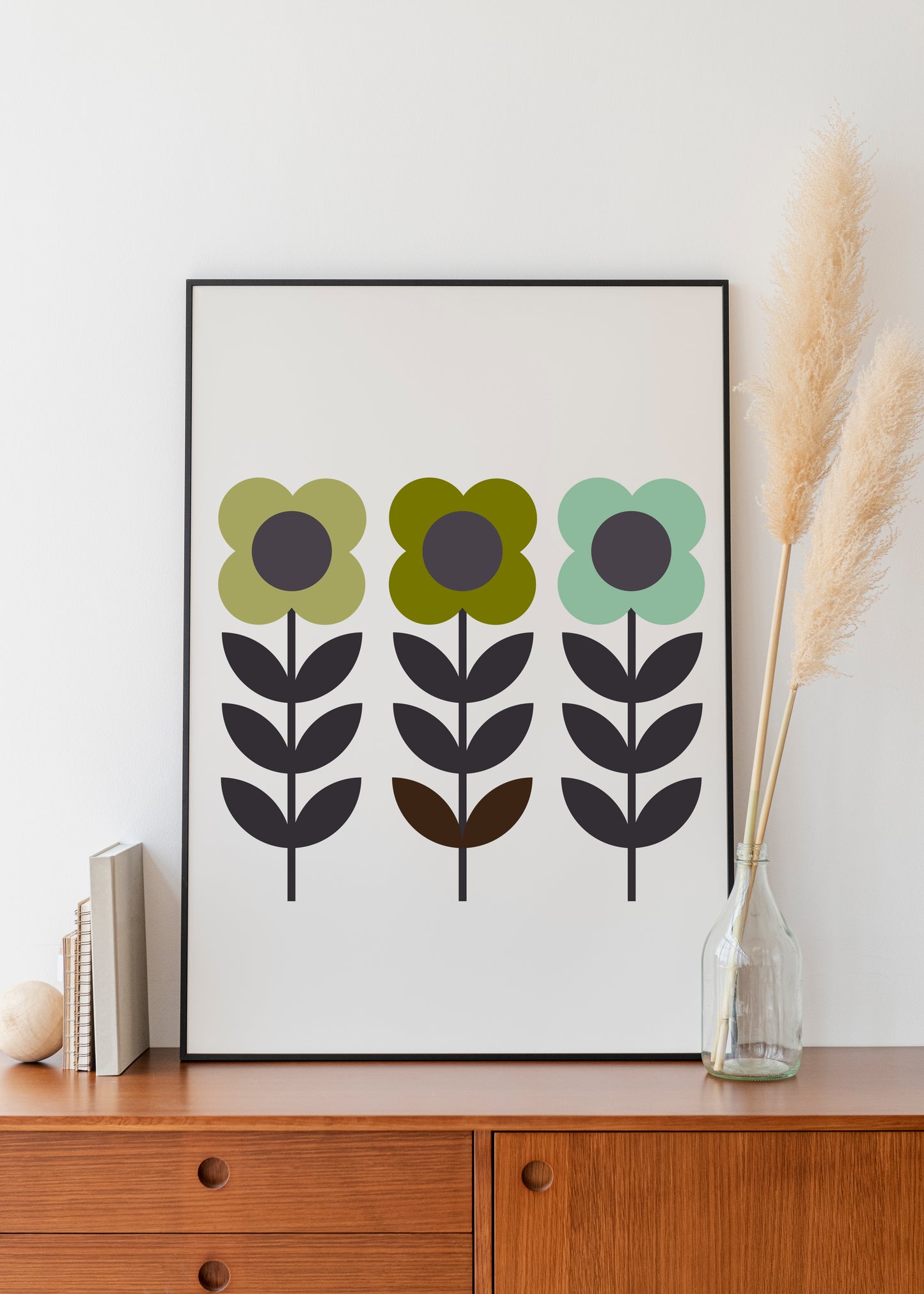 Mid century modern flower wall art print.