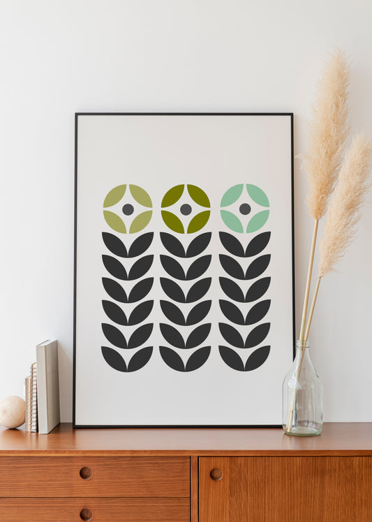 Mid century modern flower wall art print.