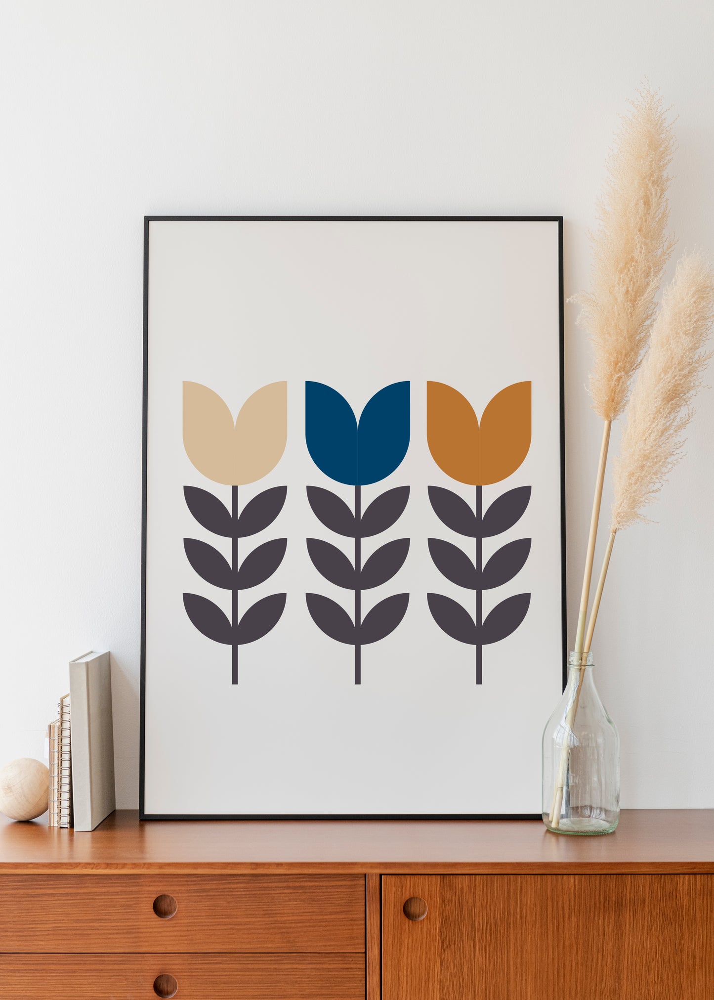 Mid century modern flower wall art print.