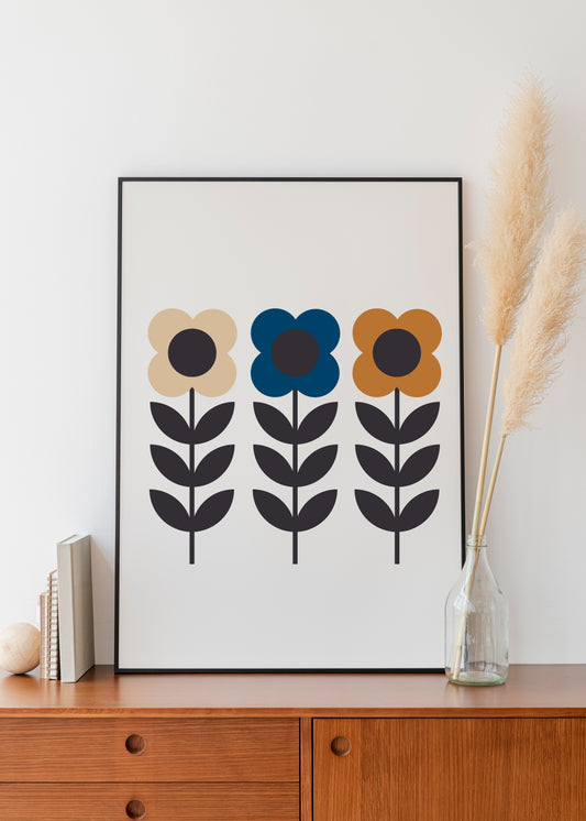 Mid century modern flower wall art print.