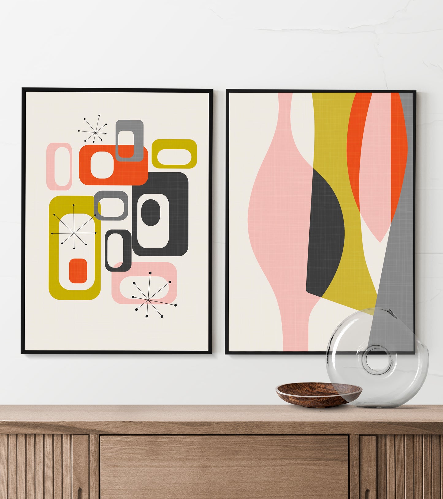 Mid century modern art print set.