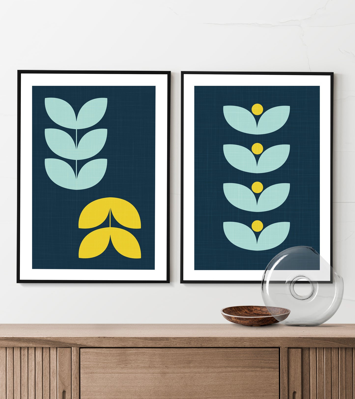 Mid century modern Leaf print. Leaf stem print.