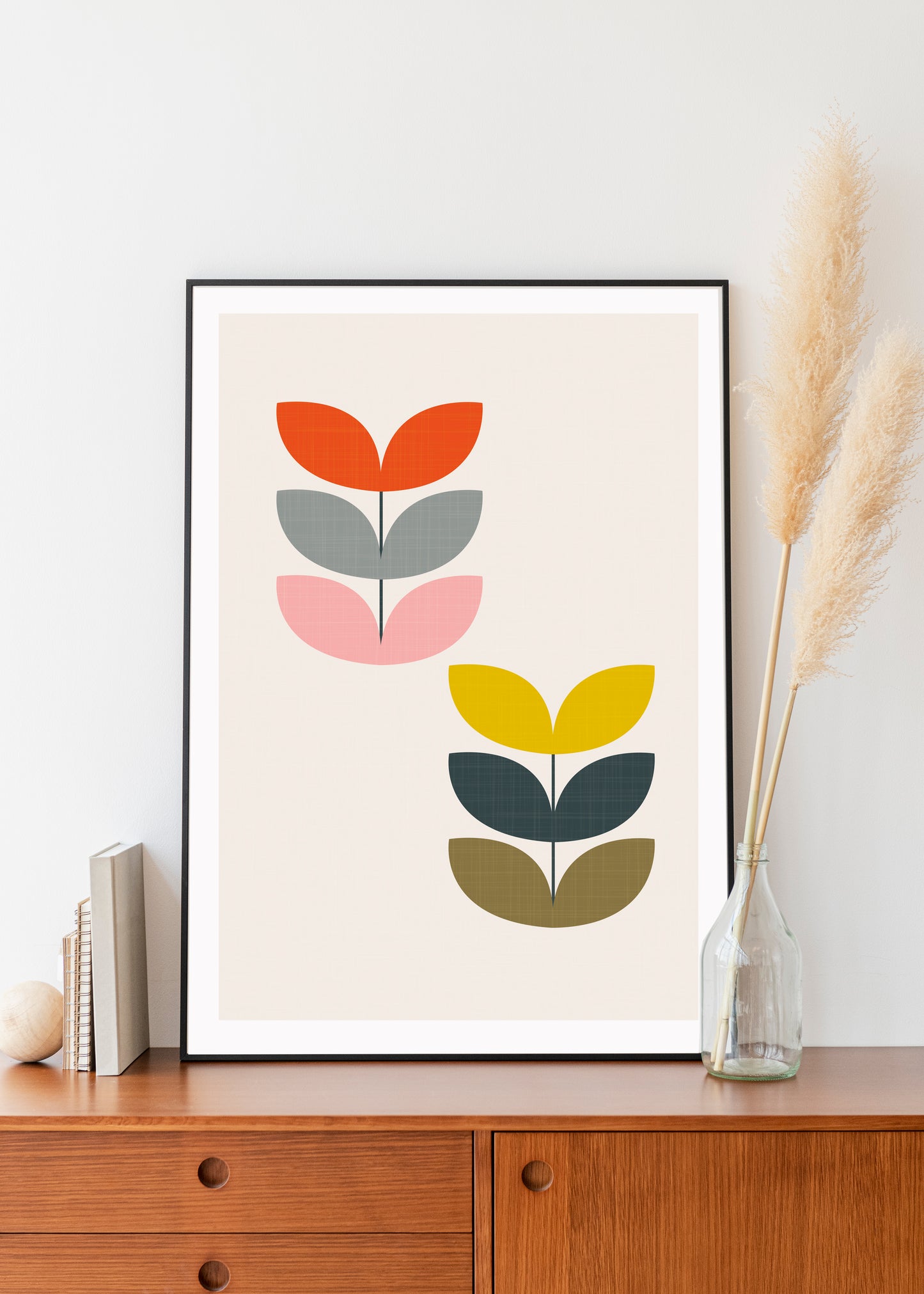 Flower wall print in Mid century style