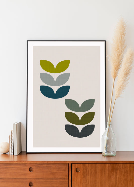 Mid Century leaf stem print