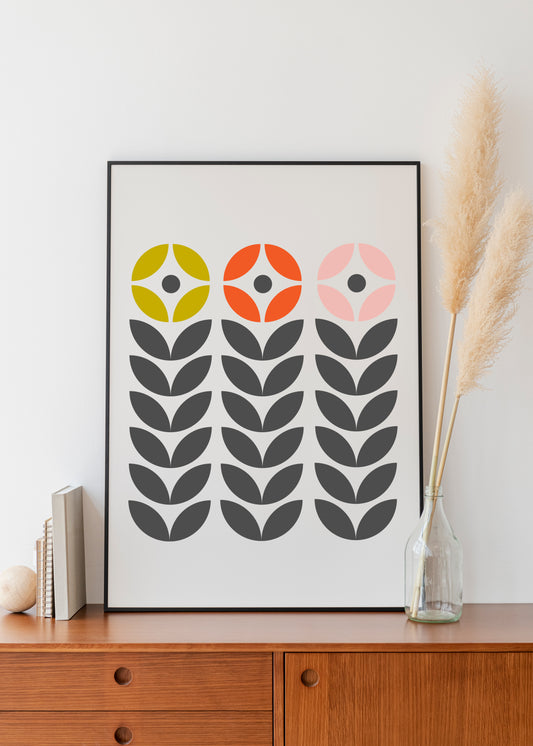 Mid century modern flower wall art print.