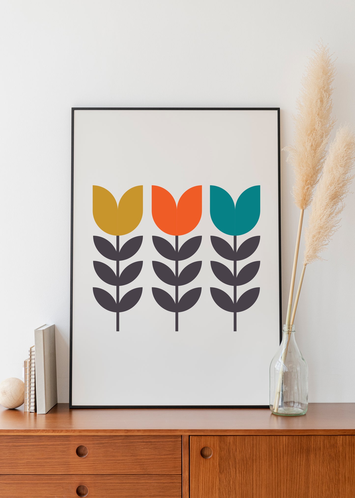 Mid century modern flower wall art print.