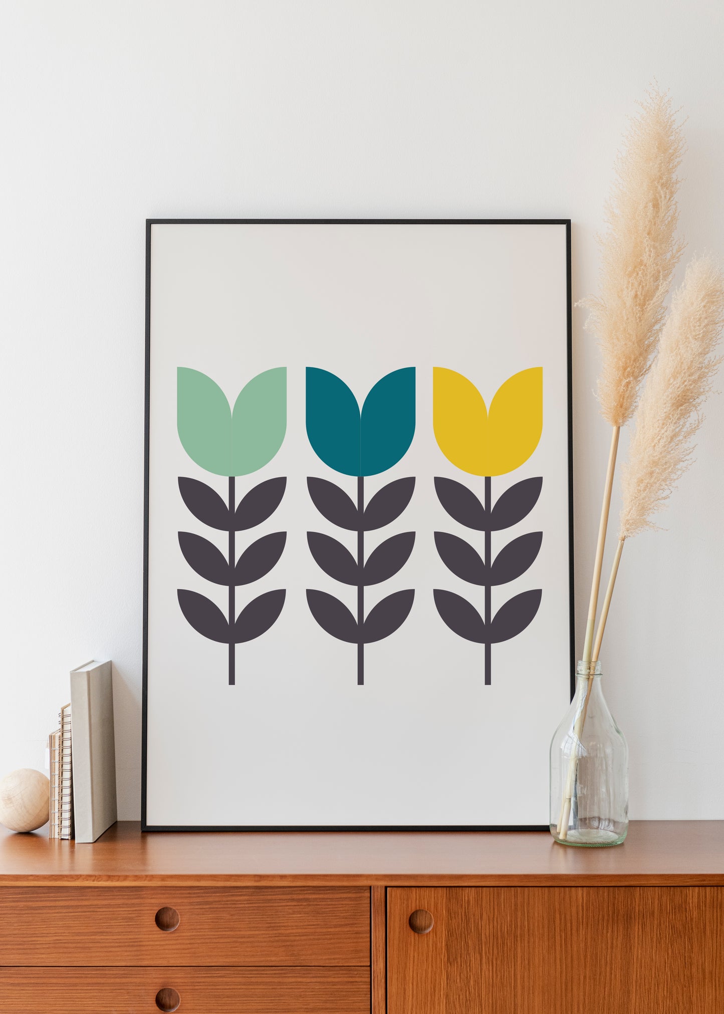 Mid century modern flower wall art print.