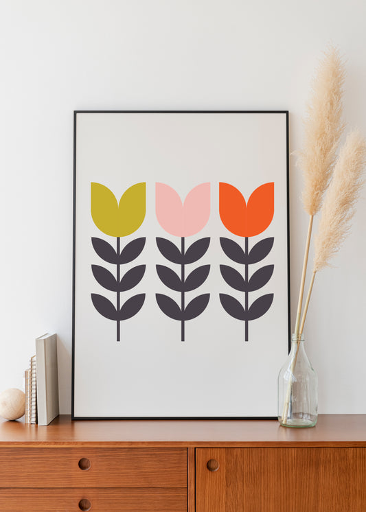 Flower wall print in Mid century style